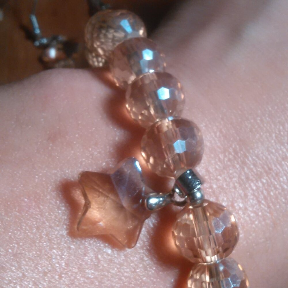 Champagne Glass Star Stainless Steel Drop Earrings Silvertone Stretch Bracelet